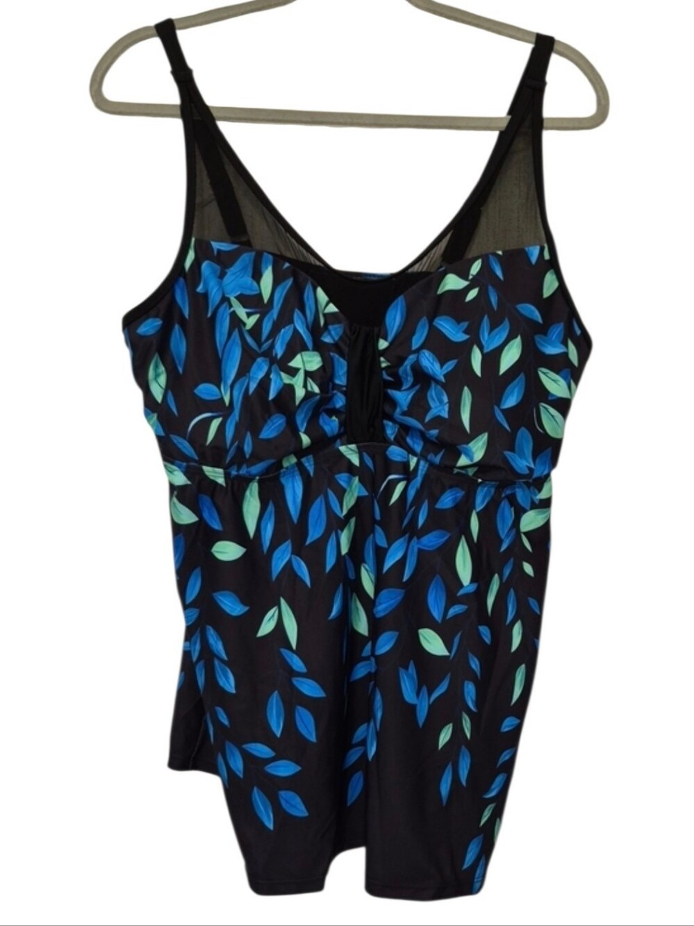 Hanna Nikole Plus Size 2XL Black Blue Floral Tankini Swim Top NWT
